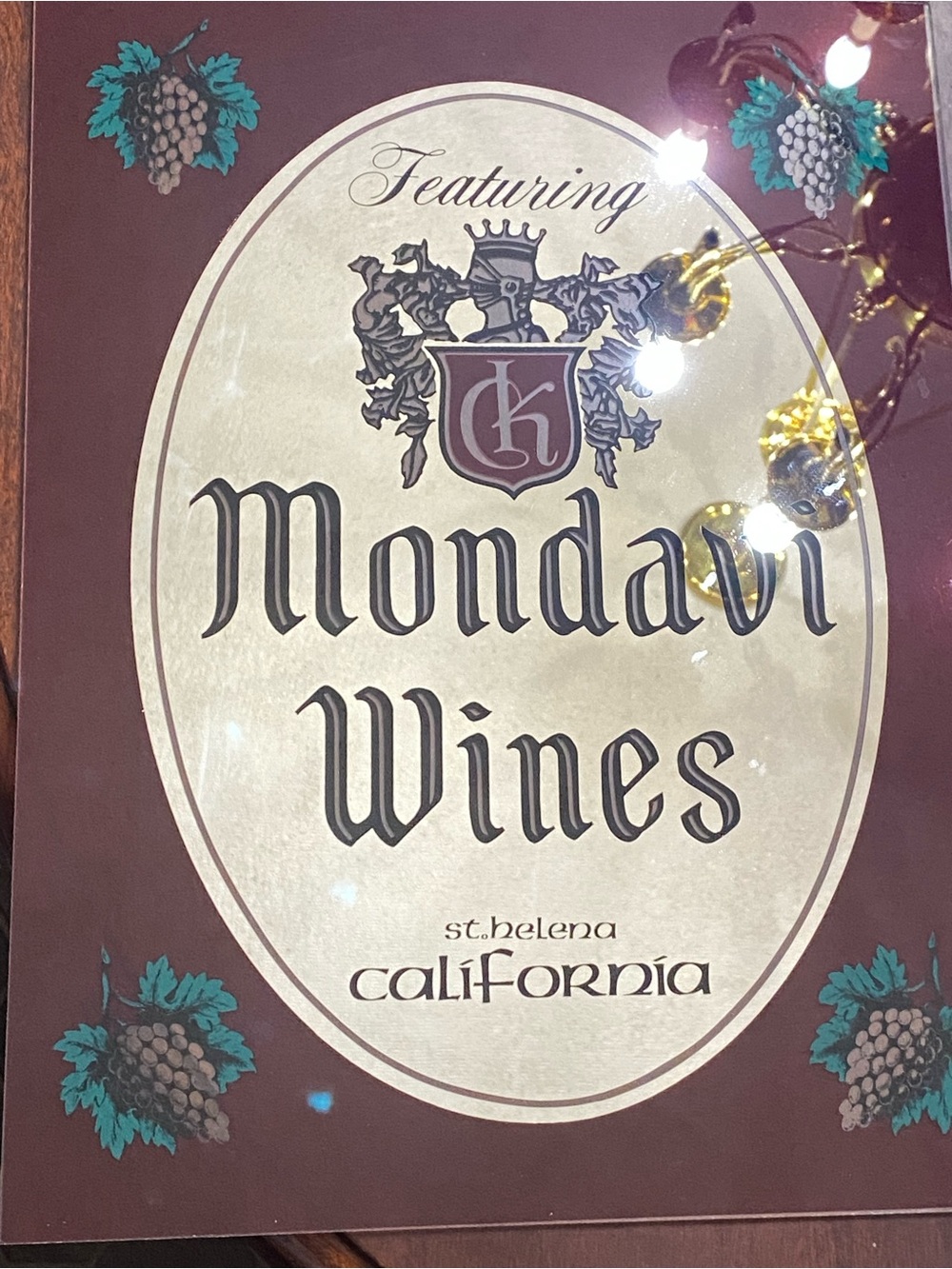 Mondavi Wines Glass Print with Teal Grape Accents